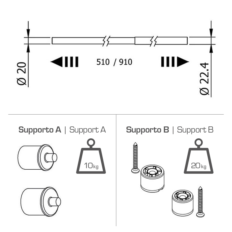 Clothes tube - chrome-plated - cm 51-91 2