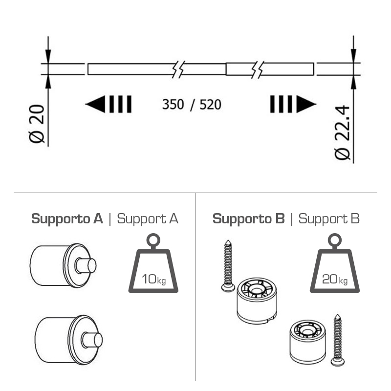 Clothes tube - chrome-plated - cm 35-52 2