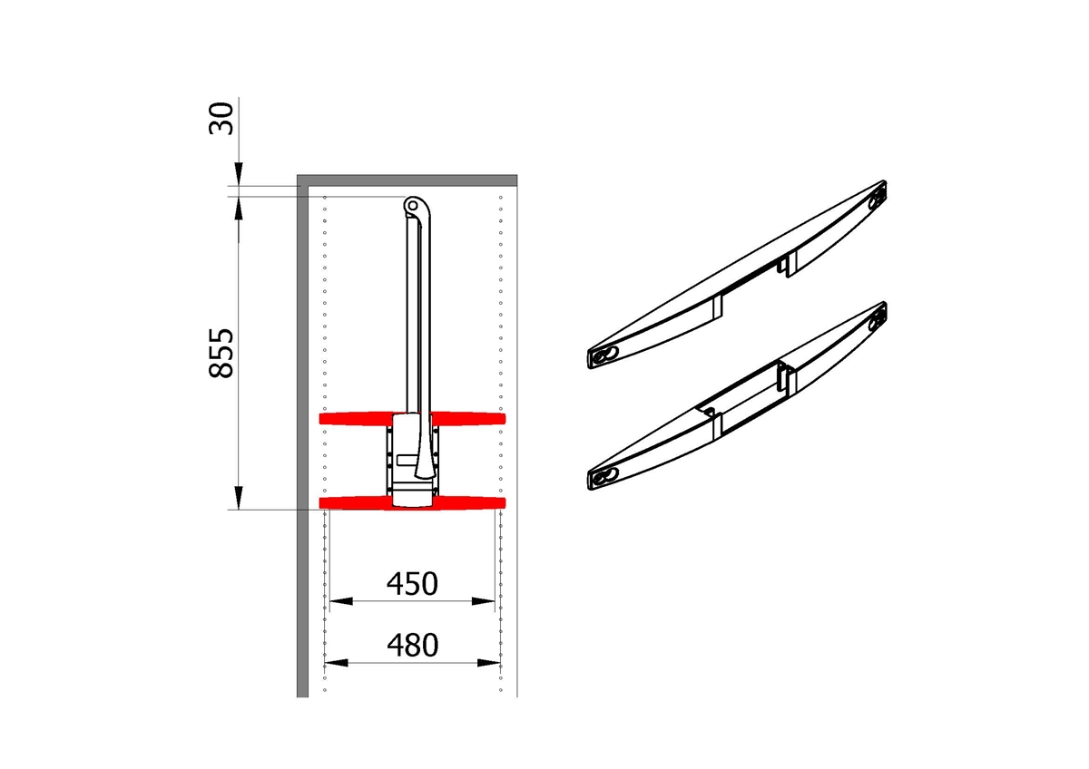 Serie de 4 supports pour montants en panneau perforé entraxe 450/480 mm pour Servetto 2004 - noir 3