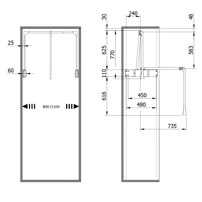 Servetto Super PRO Appendiabito saliscendi per Armadio Originale cm 110 Unico con Portata Fino A 18KG Finitura Grigio 