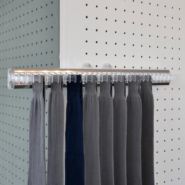 Pull-out tie rack - 32 hooks - transparent-bright aluminium