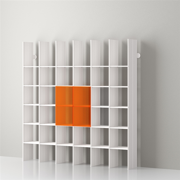 Mas 36 Servetto modular aluminium bookcase - white aluminium-orango opale